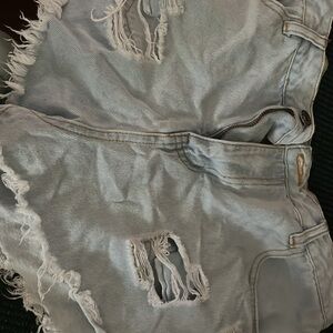 Distressed Light Blue Denim Shorts